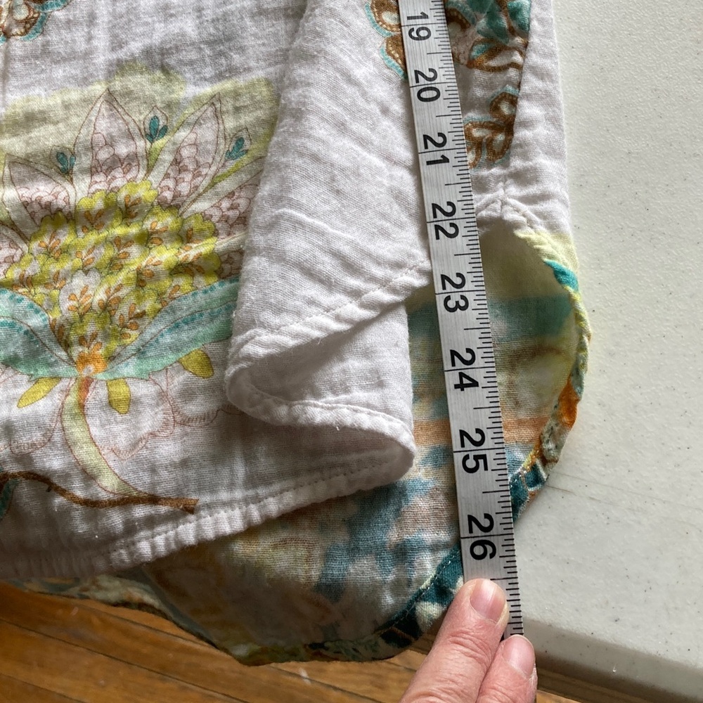 Lightweight Floral Button-Down Shirt - White with Green & Yellow Print - Picture 13 of 13